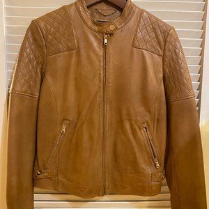 Bod & Christensen moto style women's tan leather jacket